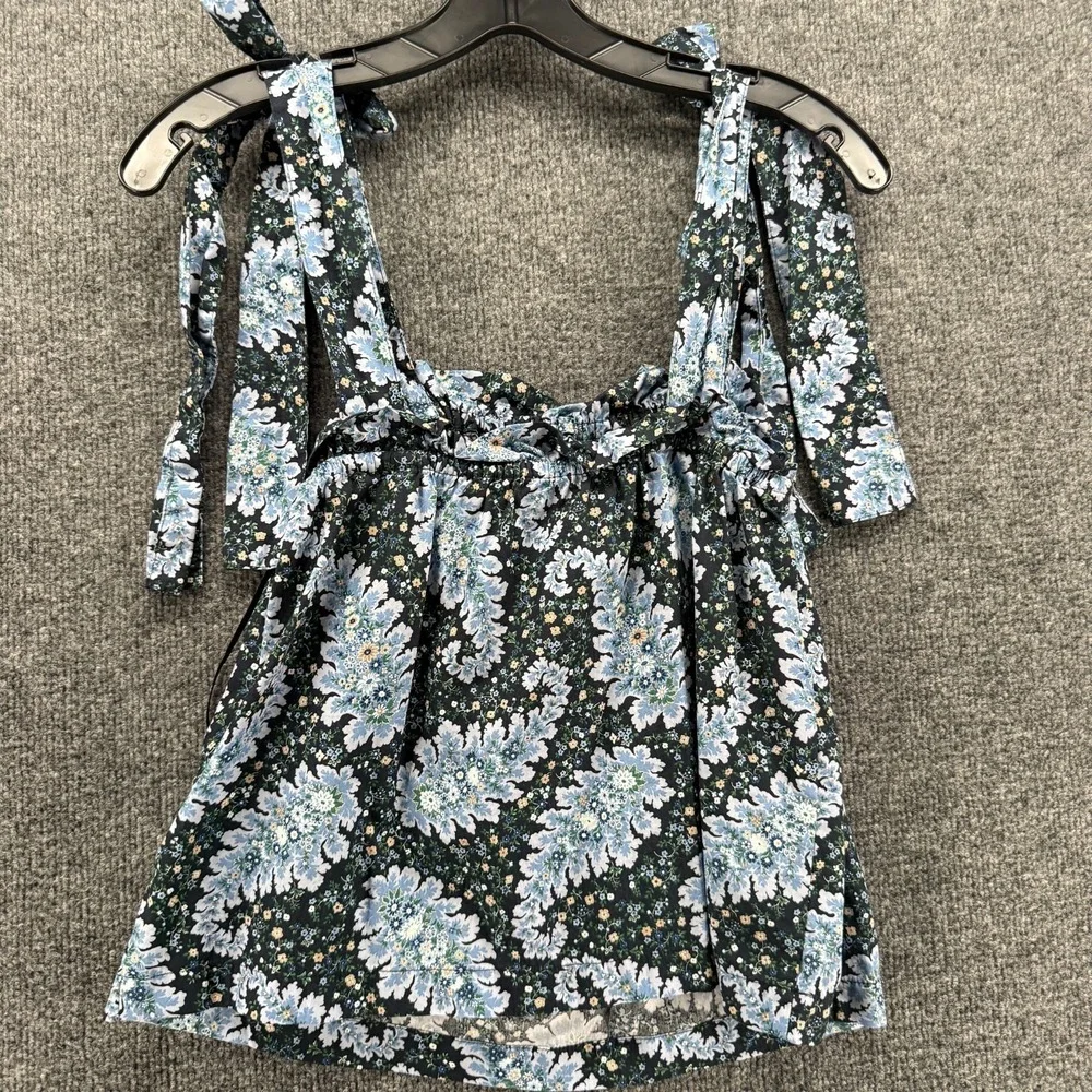 J Crew 90s Top Womens M‎ Blue Floral Babydoll Romantic Fairy Cottage Boho Casual